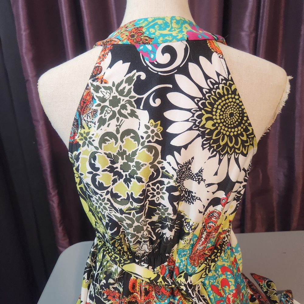 ECI Medallion Beaded Bodice Abstract Print Flowy Festival Maxi Sz 12 - Picture 13 of 16